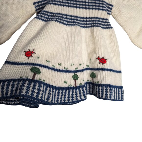 Vintage Handknit White Mockneck Newborn Sweater Dress Trees & Ladybugs - Picture 3 of 7